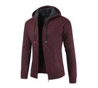 UUAISSO Pull à Capuche tricoté pour Homme Cardigan doublé en Polaire Fermeture éclair complète Coupe Classique vin Rouge XL