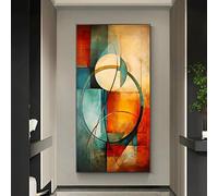 UUDEZO Tableau géométrique rétro sur toile - Affiche abstraite encadrée - Décoration pour la maison et le bureau (60 x 120 cm / 24 x 47 pouces) - Cadre noir