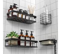 UUlioyer Tablette de douche sans perçage étanche noir 4 pièces Organiseur