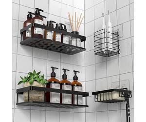 UUlioyer Tablette de douche sans perçage étanche noir 4 pièces Organiseur