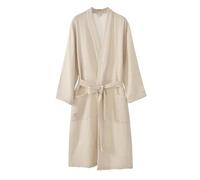 UUNBS Peignoir unisexe en gaze 100% coton Peignoir kimono léger teint en fil Vêtement de nuit de spa absorbant en mousseline pour femme,Beige,XL