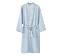 UUNBS Peignoir unisexe en gaze 100% coton Peignoir kimono léger teint en fil Vêtement de nuit de spa absorbant en mousseline pour femme,Bleu,XXL