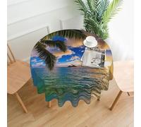 Uusnwaa Nappe ronde en polyester avec imprimé tropical hawaïen, palmier, océan, mer, coucher de soleil, 152,4 cm, résistante aux taches, infroissable, lavable, pour cuisine, fête