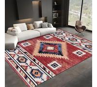 UUZEAI Amérindien du Sud Ouest Tapis de Salon, Style Ethnique Vintage Tapis de Chambre Antidérapant, Rouge Motif Géométrique Tapis Lavable pour Couloirs Cuisine Entrée Paillasson 150x210cm