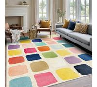 UUZEAI Tapis Aquarelle Color Block Style Mid Century 40x100 cm Lavable | Tapis d'intérieur à carreaux colorés, motif abstrait moderne, antidérapant à poils courts pour le salon ou la chambre