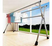 UVCMDUI Poteau Etendoir Linge Exterieur, Etendage Linge Interieur Extensible, Etandoire à Linge Intérieur Pliant en Acier Inoxydable Con Pieds Antidérapants, Diamètre du Tube 2,5 cm,160cm