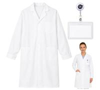 UWJOWP Blouse Chimie Lycee Femme Homme | Blouse Blanche Manche Longue en Polyester | Lavable et Respirante pour Collège | Ensemble avec Étui Porte-Badge Transparent | Étudiants TP Physique Chimie
