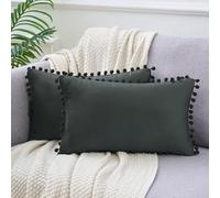 Uxcell Lot de 2 housses de coussin carrées en velours avec pompons pour décoration de style rustique, chambre à coucher, salon Gris foncé 30 x 50 cm