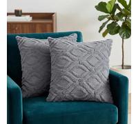 uxcell Lot de 2 Housses de Coussin Shaggy en Fausse Fourrure pour Canapé | Fermeture à Glissière Invisible Motif Damier Géométrique Points Zigzag Serrés Durable Gris-2 40 x 40 cm