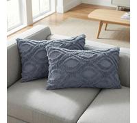 uxcell Lot de 2 Housses de Coussin Shaggy en Fausse Fourrure pour Canapé | Fermeture à Glissière Invisible Motif Damier Géométrique Points Zigzag Serrés Durable Gris-2 30 x 50 cm
