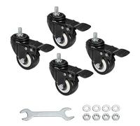 uxcell Lot de 4 roulettes pivotantes avec tige filetée M8 x 15 mm - Roues en polyuréthane avec frein - Charge de 110 livres - Noir
