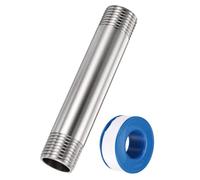 uxcell Raccord de tuyau en acier inoxydable 304, raccord fileté mâle G1/2 en fonte de 10,2 cm de long, tube d'extension de vidange malléable pour huile, air, carburant, eau, ton argenté