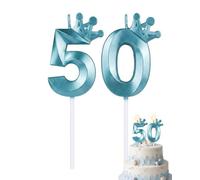 UXEWKL Bougie 50 Ans Bleue pour Anniversaire, Bougie Numéro 50 Élégante 3D pour Femme et Homme, Décoration de Gâteau d'Anniversaire Anti-Goutte pour Fête et Mariage
