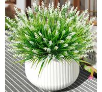 UXORSN 12 Paquets Lavande Artificielle Plantes Artificielles Extérieur Herbes Artificielles Résistantes à UV Fleurs Artificiels Buissons Verte pour Maison Bureau Mariage Jardin Balcon Décor (Blanc)