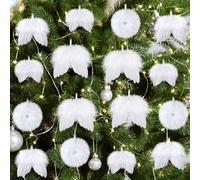 UXORSN 16 Pièces Plume Blanche Décorations de Noël Ailes en Plumes Ornements Ange Plumes Décorations de Sapin de Noël à Suspendre Bricolage Accessoires de Décoration Personnalisés pour Noël