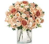UXORSN 4 Bouquets Pivoine Fleurs Artificielles Roses Pivoines en Soie D'hortensia Artificielle Bouquets Fausse Fleur pour Mariage Parti Centres de Table Arrangement Floral Accueil Décor, Champagnes