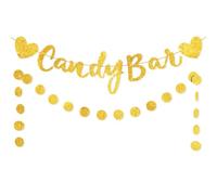 UXUANT Ensemble de bannières de fête de bar à bonbons, guirlande dorée à paillettes pour mariage, fête, réception, buffet, décoration de buffet, accessoires de photographie, doré