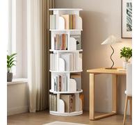uyoyous Bibliothèque Rotative 360° à 5 Niveaux, Étagère Ronde | Gain de Place en Bois d'Hévéa, Avec Pare-Chocs Anti-Chute, pour Salon, Chambre, Bureau, Chambre d'Enfant, Style Moderne