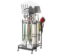 uyoyous Organiseur d'outils de jardin range outils de garage avec crochets | étagère à outils de jardin pour organisation et stockage abri extérieur des râteaux, des pelles et des balais