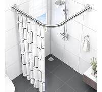 uyoyous Tringle à rideau de douche en forme de L - En acier inoxydable 304 - Sans perçage - Extensible - Pour douche, baignoire, salle de bain (85-120 cm)