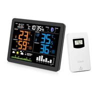 Uzoli EM3566 Station météo sans fil avec capteur extérieur, Thermomètre, Hygromètre, Prévision météo, Baromètre, Horloge numérique, Phases de la lune, Niveau de confort, Risque de moisissure