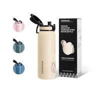 UZSPACE Gourde Isotherme Enfants 700ml en Acier Inoxydable - Gourde Sport à Double Paroi - Bouteille Isotherme Étanche pour École, Bureau ou Sport, Blanc Crème