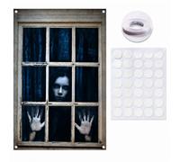 UZYXC 1 Ensemble Déco Fenêtre Halloween, Ruban 10m et Pastilles Adhésives, Kit Déco pour Intérieur et Extérieur, Adapté à Halloween, Carnaval et Soirées Effrayantes