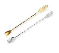 UZYXC 2 Cuillères À Cocktail - 1 Or + 1 Argent Cuillère Bar En Acier Inoxydable, Long Manche 32,5cm, Cuillère Mélangeuse Pour Cocktail, Martini, Café, Thé, Avec Motif Spirale, Lavable Lave-vaisselle