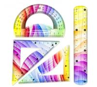 UZYXC 4 Pièces Règle Flexible Set, Règle Flexible 20cm, Avec Équerre, Rapporteur, Dégradé Coloré, Résistant, Pour Écoliers, Étudiants, Cours De Dessin, Maison
