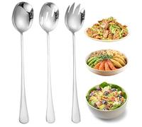 UZYXC Set de Couverts à Salade Inoxydable - Cuillère Perforée et Fourchette avec Support, Saladier Épais 410 pour Buffets et Grands Repas