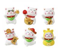 Uzztfa Lot De 6 Mini Figurines De Chat Porte-Bonheur, Adorables Statues Miniatures De Chat Chinois, Porte-Bonheur, Feng Shui, Petite Décoration De Bureau