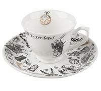 V&A Tasse et soucoupe en porcelaine fine Alice au pays des merveilles, blanc avec motif classique d'Alice au pays des merveilles et détails en or, coffret cadeau de luxe avec ruban