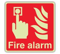 V Safety Panneau d'alarme incendie phosphorescent - Format carré - 200 x 200 mm - Fabriqué à partir de vinyle autocollant triple lueur - Signalisation de sécurité incendie - Fabriqué en