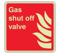 V Safety Panneau de soupape d'arrêt de gaz 450 x 450 mm Vinyle double lueur | Phosphorescent | Vinyle auto-adhésif double lueur | Signalisation de sécurité incendie - Fabriqué en Grande-Bretagne