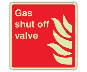 V Safety Panneau de soupape d'arrêt de gaz 450 x 450 mm Vinyle double lueur | Phosphorescent | Vinyle auto-adhésif double lueur | Signalisation de sécurité incendie - Fabriqué en Grande-Bretagne