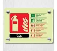 V Safety Panneau lumineux en acrylique pour extincteur CO2 - 150 x 100 mm - Durable et incassable - Format paysage