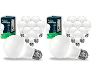 V-TAC 10x Ampoules LED culot E27 8,5W (équivalent 60W) A60-806 Lumen - 6500K Blanc Froid (Lot de 2)