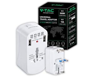 V-TAC Adaptateur Universel de Voyage avec Prise USA, Europe, UK, AUS + Ports 2 USB - Prise de Courant Internationale de Voyage avec Protection Contre Les surcharges pour appareils électriques