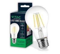 V-TAC Ampoule LED Filament E27 - A60-12W (équivalent 100W) - 1521 Lumen - Ampoules LED Vintage Verre - Efficacité Maximale et Économie d'Énergie - 3000K Blanc Chaud