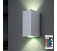 Applique murale extérieure RGB LED Applique murale couloir aluminium blanc Projecteur Up & Down Télécommande IP44 H 15 cm