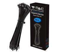 V-TAC Attaches de câble en plastique mesurant 2,5 mm x 200 mm - Lot de 100 pièces - Attaches de câbles polyvalentes - Serre-câble porte-câbles pour électricien, mécanique, jardinage - Noir