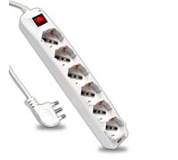 V-TAC Bloc multiprise électrique avec Interrupteur et câble de 1,5 m - 6 Prises 10/16 A Bipasso + Shuko - Prise 16 A - Prise électrique pour Maison, Bureau, Magasin - Couleur Blanche