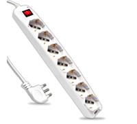 V-TAC Bloc multiprise électrique avec Interrupteur et câble de 1,5 m - 7 Prises 10/16 A Bipasso + Shuko - Prise 16 A - Prise électrique pour Maison, Bureau, Magasin - Couleur Blanche
