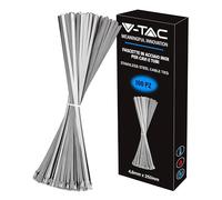 V-TAC Colliers de serrage en acier inoxydable pour câbles mesure 4,6 mm x 250 mm - Lot de 100 pièces - Colliers de câblage multi-usages - Serre-câble porte-câbles pour électricien, mécanique, tuyaux