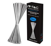V-TAC Colliers de serrage en acier inoxydable pour câbles mesure 4,6 mm x 300 mm - Lot de 100 pièces - pour câblage - Multi-usages - Serre-câble porte-câbles pour électricien, mécanique, tuyaux en fer