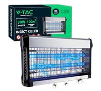 V-TAC Lampe Anti Moustique Électrique 30W avec 100 m² de Zone d'action - Slim Design - Moustiquaire Électrique avec Tubes Bleu UV pour Intérieur et Extérieur - Piège Contre Moustiques et Insectes