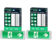V-TAC Lampe de Secours LED 3W pour Plafond et Mur - Éclairage de Sortie de Secours avec Batterie - Autonomie 3 Heures - IP65 - Lampe pour Issue - Exit - 4 Signalisations Incluses - Lumière 4000K