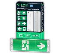 V-TAC Lampe de Secours LED 3W pour Plafond et Mur - Éclairage de Sortie de Secours avec Batterie - Autonomie 3 Heures - IP65 - Lampe pour Issue - Exit - 4 Signalisations Incluses - Lumière 4000K