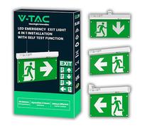 V-TAC Lampe de Secours LED 4 en 1 pour Plafond et Mur - [ VISIBLE À 30 MÈTRES ] - Bouton d'Autotest - Éclairage de Sortie de Secours et Issue de Secours - Exit - 4 Signalisations Incluses