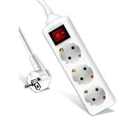 V-TAC Multiprise 3 Prises avec Interrupteur et Câble 1,5m - Bloc Multiprises 3 Prises 16A Shuko pour Maison, Bureau, Magasin, Garage - 250V - Électrique - Compact et Pratique - Blanc